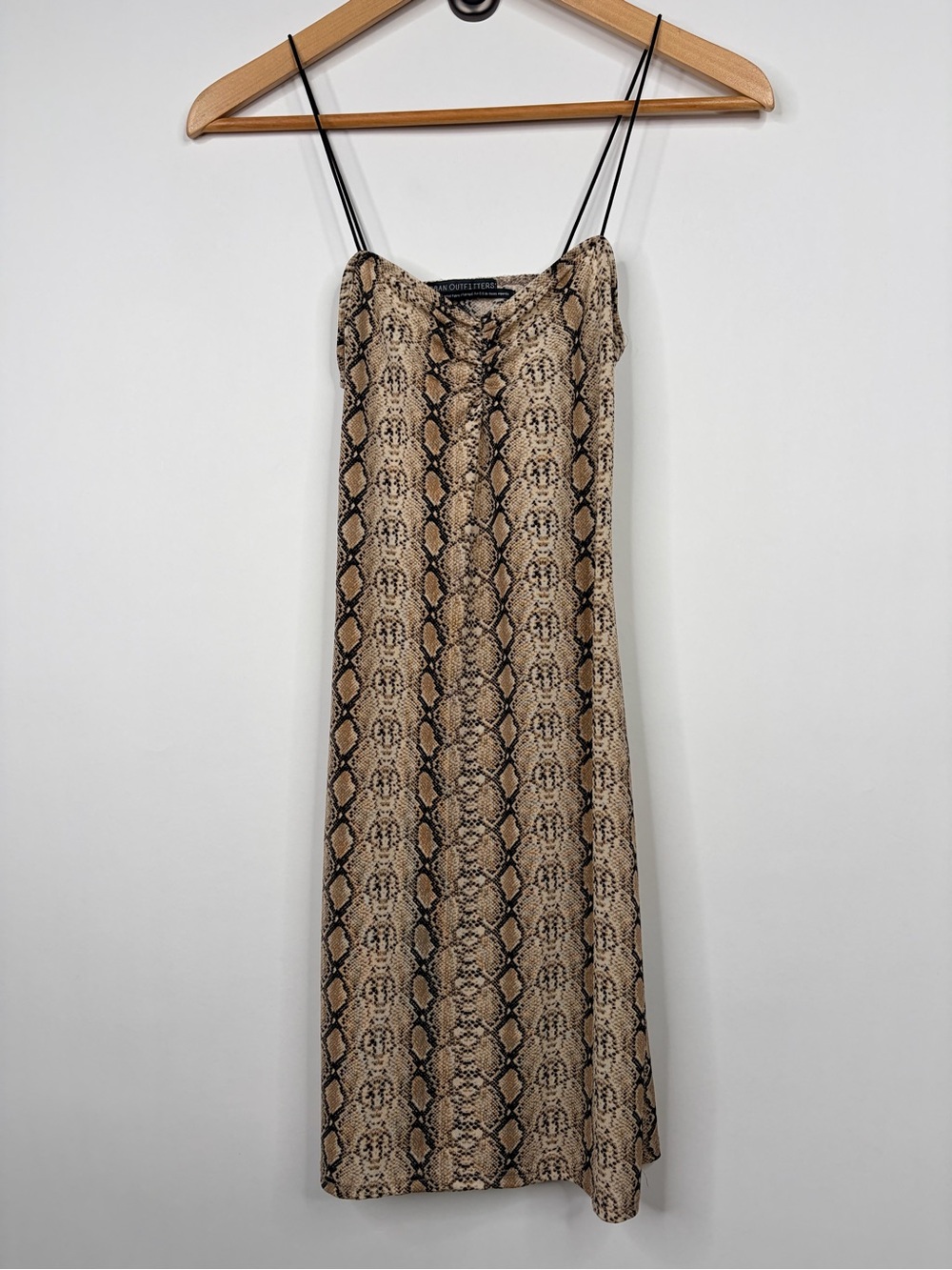Urban Outfitters Beige and Black Snake-Print Slip Midi Dress